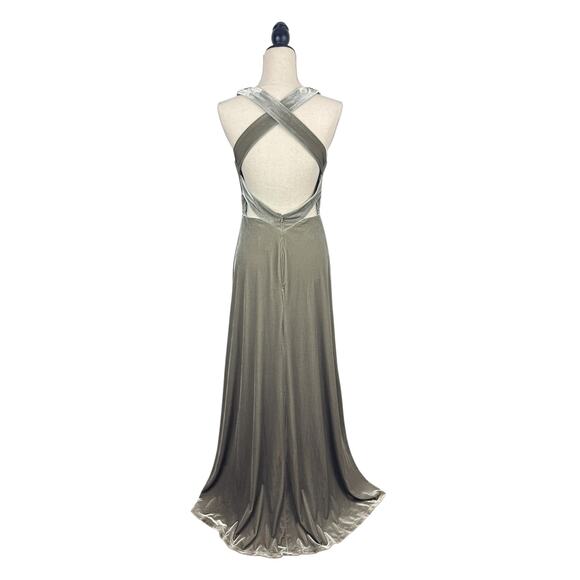 Revelry Dylan Velvet Dress 6 Silver Sage Gown Formal Sleeveless - Picture 4 of 8
